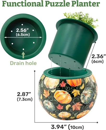 Vista 4 de PieceRelax Rompecabezas 3D Maceta 80 Piezas - Abundancia de Otoño, Macetas de Flores de Decoración del Hogar para Cactus de Interior, Macetas
