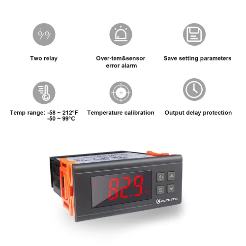 Vista 2 de Controlador de la temperatura digital STC-1000 de KETOTEK. Controlador de la temperatura digital de ledes, sensor de termostato de 110V, 220V, 2