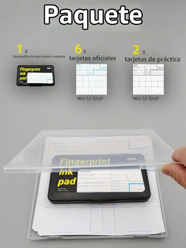 Vista 3 de prismite Kit de huellas dactilares con almohadilla de tinta de huellas dactilares grandes y tarjetas de huellas dactilares, aplicable para FD-258