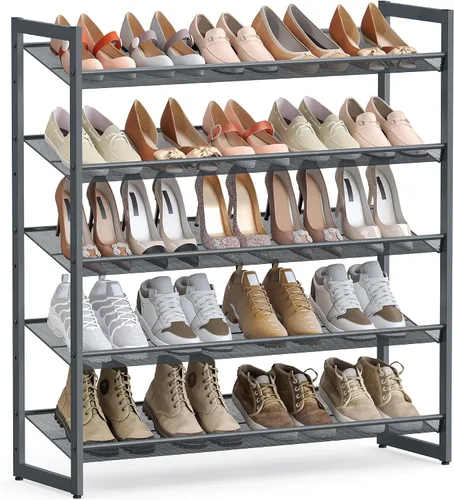 Vista 17 de SONGMICS ULMR03A organizador de zapatos con 3 estantes de metal apilables en dos posiciones (plano e inclinado) para armario, habitación o entrada