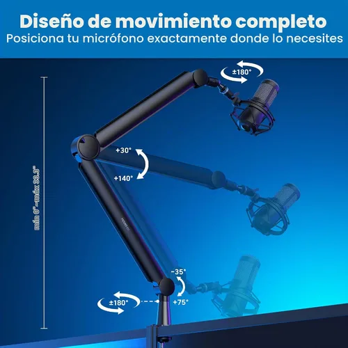 Vista 5 de Mount-It! Brazo de micrófono, brazo de micrófono, soporte de escritorio ajustable de micrófono de movimiento completo, para transmisión