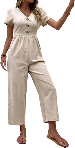Vista 4 de Vrtige Enterizo largo casual de manga corta con cuello en V y botones para mujer
