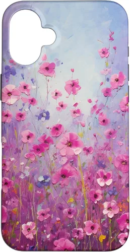 Vista 23 de Happy Pink Flowers Painting Field Purple Colors Case for iPhone 17
