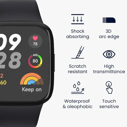 Vista 3 de kwmobile Protector de pantalla compatible con Xiaomi Redmi Watch 3 - 2 protectores de reloj inteligente antihuellas