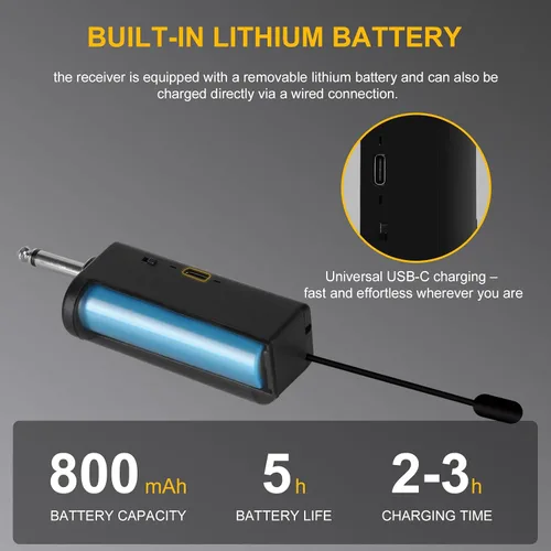 Vista 5 de Sistema de micrófono inalámbrico de solapa con auriculares y micrófonos de solapa, transmisores UHF, mini receptor recargable, 48 canales en 500