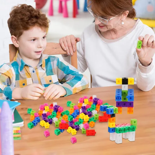 Vista 6 de Jenaai 300 cubos de conteo, bloques de conexión de plástico, cubos de matemáticas coloridos, manipuladores de matemáticas, suministros