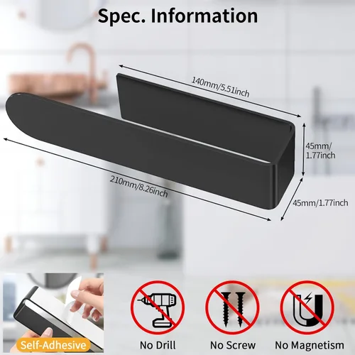 Vista 5 de Toallero adhesivo, toallero de mano autoadhesivo para baño montado en la pared, barra de toalla de mano cuadrada de 8 pulgadas para armario de Negro
