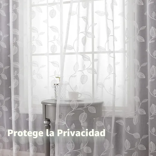 Vista 7 de BGment - Cortinas traslúcidas blancas de 84 pulgadas de largo, 2 paneles - Cortinas semitraslúcidas bordadas con patrón de hojas, cortinas con Hoja