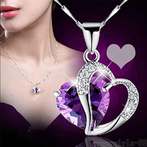 Vista 3 de Cadena de plata con colgante de corazón y diamantes de imitación de Afazfaix