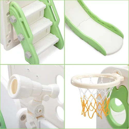 Vista 5 de Jaxpety Juego de tobogán y escalador 8 en 1 para niños pequeños, parque infantil con escaleras, túnel, telescopio, almacenamiento, aro de baloncesto