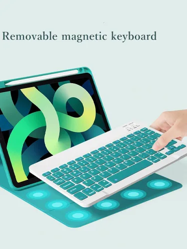 Vista 3 de Funda de teclado compatible con iPad de 9ª, 8ª y 7ª generación de 10.2 pulgadas, iPad Air de 3ª generación, iPad Pro de 10.5 pulgadas, teclas