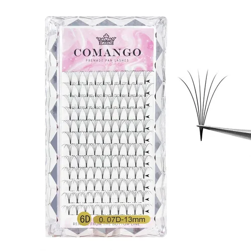 Vista 35 de Extensiones de pestañas de volumen prefabricadas 10D, 0.003 in de grosor, rizo C/D, 0.472 in, tallo corto, extensiones de pestañas de volumen