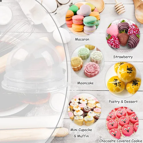 Vista 4 de TOFLEN Mini recipientes de postre con tapas de cúpula, 100 soportes individuales de plástico transparente para galletas, caja pequeña para mini
