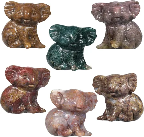 Vista 3 de Amogeeli Figura de koala de cristal curativo, escultura de animales de estatua de oso de koala tallada a mano para decoración del hogar y la oficina
