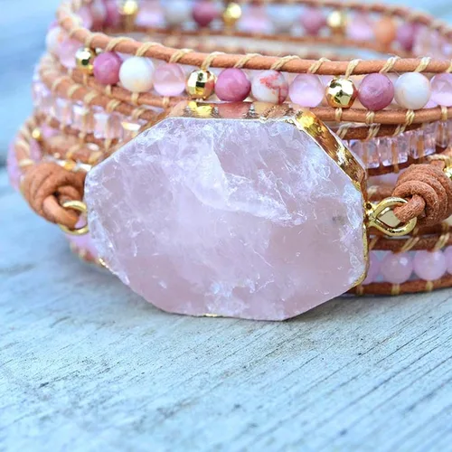 Vista 27 de ZOSOJONA - Pulseras bohemias hechas a mano de piedra natural, que dan vuelta, con cuentas de cristal de turquesa