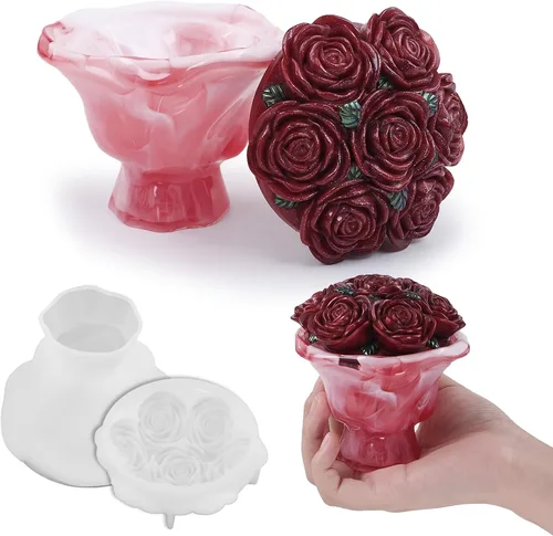 Vista 8 de Molde de vela en espiral de silicona con forma de tulipán y peonía de flores 3D, moldes de fundición de resina de silicona para velas, resina