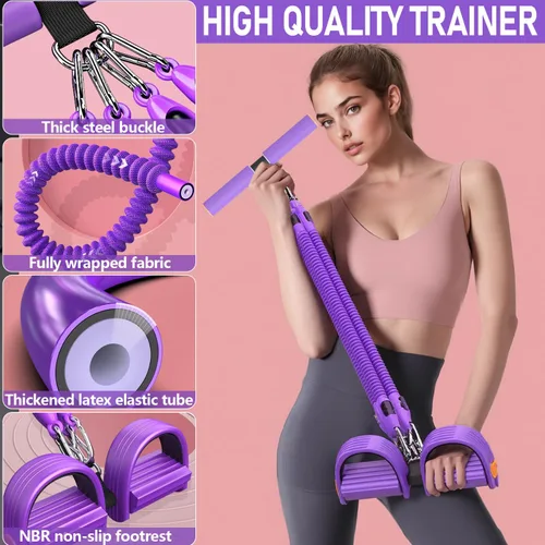 Vista 3 de 2026 Upgrade Foot Pedal Resistance Band, Adjustable 4-Tube Pedal Ankle Puller Resistance Band with Handle, Multifunction Home Gym Equipment, Stirrup