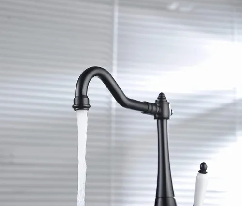 Vista 3 de Grifo de cocina negro período tradicional sola palanca de cerámica grifo de fregadero de cocina grifo mezclador un agujero barra húmeda fregadero