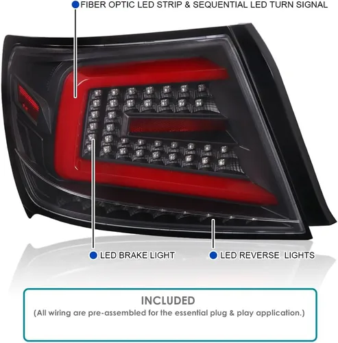 Vista 3 de SPEC-D TUNING Luces traseras secuenciales negras con barra LED roja compatible con Subaru Impreza/Impreza WRX 2008-2011, conjunto de par izquierdo +