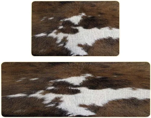 Vista 9 de TOMWISH Alfombra con estampado de vaca, tapete de cocina de piel de vacuno para piso, 2 piezas, diseño de vaca occidental, antideslizante