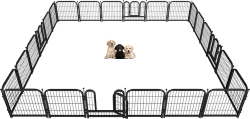 Vista 18 de Corralito de metal para perros, 24 pulgadas de altura, 16 paneles, valla ideal para perros grandes, medianos y pequeños, para interiores