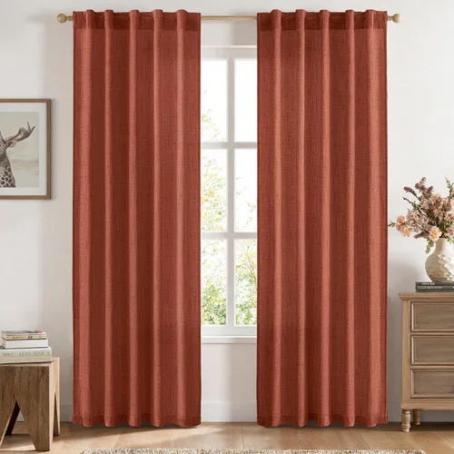 Vista 42 de MIULEE - Cortinas de lino sintético de 96 pulgadas de largo, 2 paneles, cortina semitransparente natural con pestaña trasera, bolsillo para barra