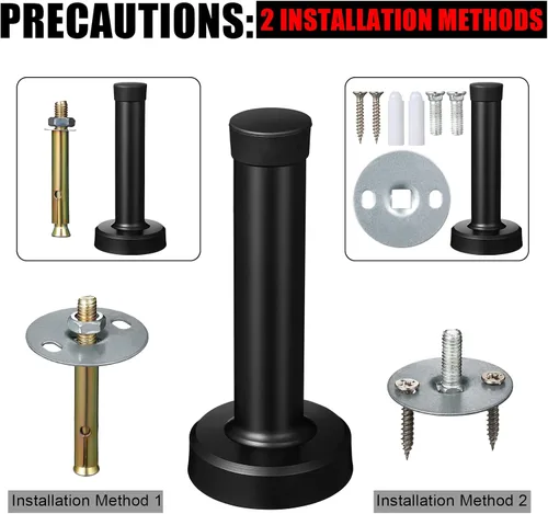 Vista 4 de Funrous Tope de puerta de acero inoxidable 304 resistente de 3.7 pulgadas con puntas de goma, protector de pared montado en la pared para Negro