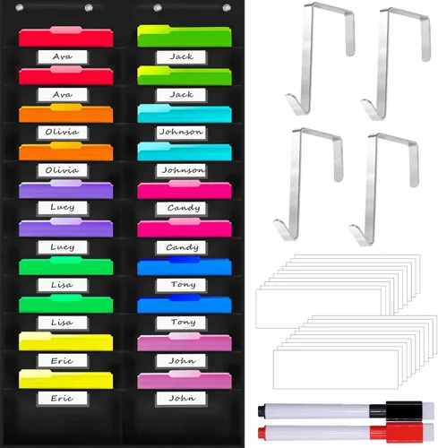 Vista 11 de Tabla de bolsillo de almacenamiento, carpeta de organización de archivos de pared resistente con 5 bolsillos transparentes para archivos, 5