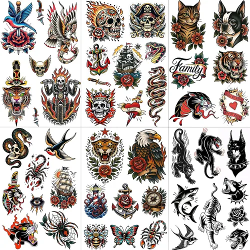 Vista 15 de VANTATY 66 hojas de tatuajes temporales negros pequeños en 3D para mujeres y hombres, impermeables, calcomanías falsas para rostro, cuello, brazo