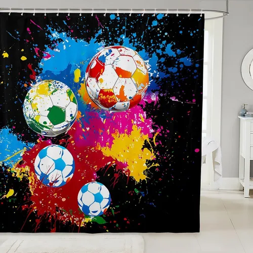 Vista 11 de Cortinas de ducha para niños, juegos de pelota de deportes, zapatos de baloncesto y fútbol, cortinas de baño simples y elegantes para niñas, niños