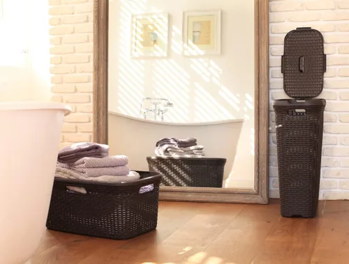 Vista 4 de Curver Style - Cesta de plástico para ropa de 45 litros, color marrón oscuro