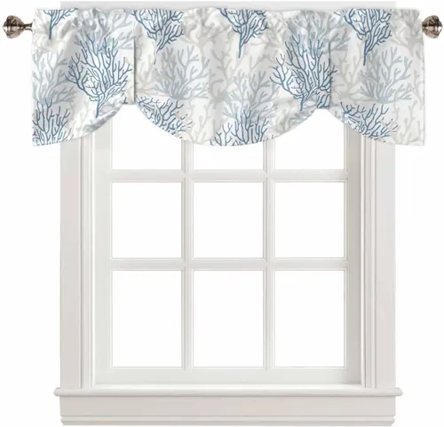 Vista 11 de Cortinas de verano con cenefa de amarre para ventanas, cortinas costeras de cocina costeras para ventanas, cortinas náuticas junto al mar, beige