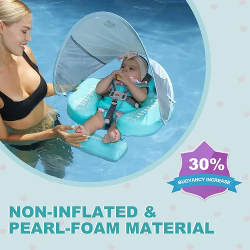 Vista 7 de Mambobaby Flotador de piscina para bebé con toldo extraíble – Flotador de natación infantil no inflable con diseño de cola antideslizante