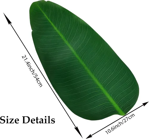 Vista 3 de Hojas de plátano grandes, 26 manteles individuales de hojas, decoración de hojas de plátano artificiales para fiesta hawaiana, aventura de selva