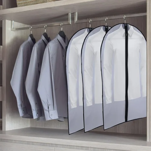Vista 10 de Bolsas de ropa de 50 pulgadas para colgar ropa, fundas transparentes a prueba de trajes con refuerzos de 4 pulgadas para almacenamiento en armario