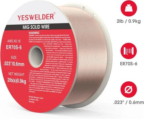 Vista 7 de YESWELDER Alambre de soldadura ER70S-6 Alambre sólido MIG de acero al carbono carrete de 0.023 pulgadas 2LB
