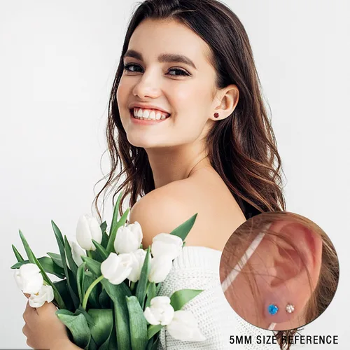 Vista 11 de Jstyle Aretes hipoalergénicos para mujeres y hombres, aretes de acero inoxidable quirúrgico con piedra natal, aretes coloridos de circonita cúbica