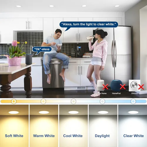 Vista 2 de Iluminación empotrable inteligente de 6 pulgadas LED empotrable con caja de conexiones funciona con Alexa, 2700K ~ 6000K 5CCT seleccionable, 16W