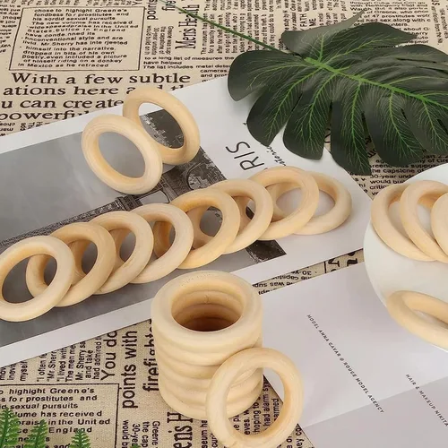 Vista 8 de 50 piezas de madera para manualidades, anillos de dentición de madera sin terminar, anillos de madera, aros de madera para manualidades
