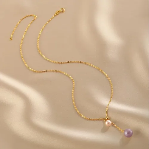 Vista 6 de Trendlooks S925 Lariat Collar cultivado de agua dulce perlas moradas y rosas reales collares colgantes deslizantes Y-collar para mujer, Plata