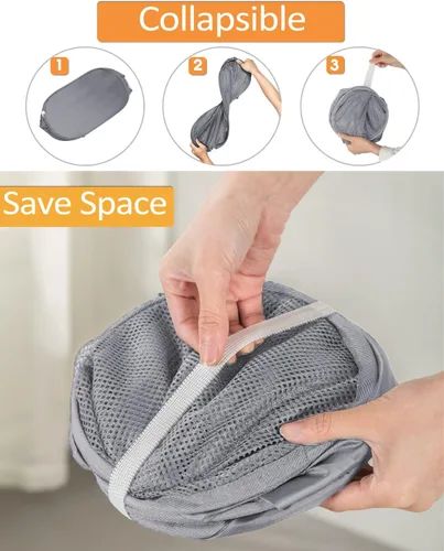 Vista 2 de Cestas de lavandería plegables duraderas, cesta de lavandería plegable con bolsillo lateral, cestas de ropa resistentes a desgarros para baño Gris