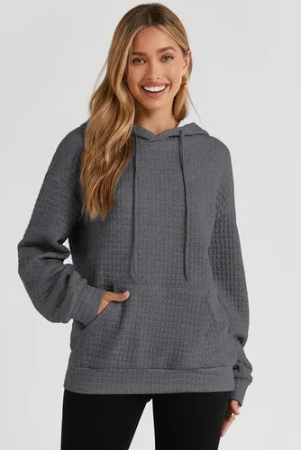 Vista 2 de SHEWIN Sudaderas con capucha para mujer, estilo casual, manga larga, con cordón y bolsillo