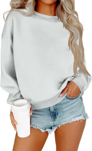 Vista 24 de Sudadera de manga larga para mujer, sudaderas de gran tamaño, ajuste holgado, color liso, tallas S-2XL