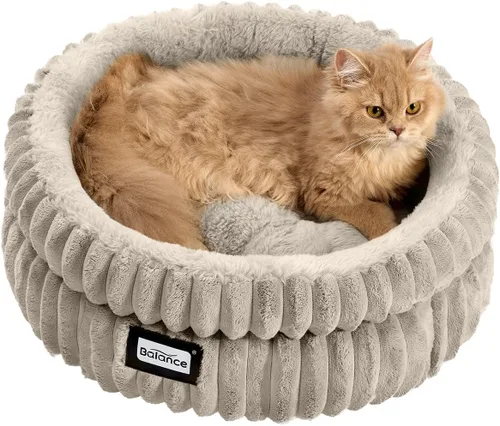 Vista 15 de BALANCE Cama para gatos, cama redonda lavable para gatos de interior, cama de felpa súper suave de piel sintética para cachorros y gatitos con parte