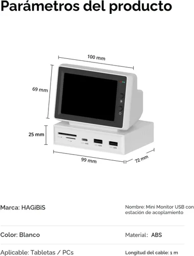 Vista 8 de Hagibis Mini pantalla IPS USB de 3.5 pulgadas con concentrador USB C, monitor USB-C y HDMI, AIDA64, Mini PC, CPU, RAM, HDD, monitor de datos