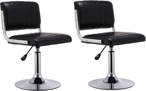 Vista 12 de Taburetes de bar giratorios de 360°, juego de 2 taburetes de barra de altura ajustable, sillas de barra de cuero sintético con respaldo, taburete