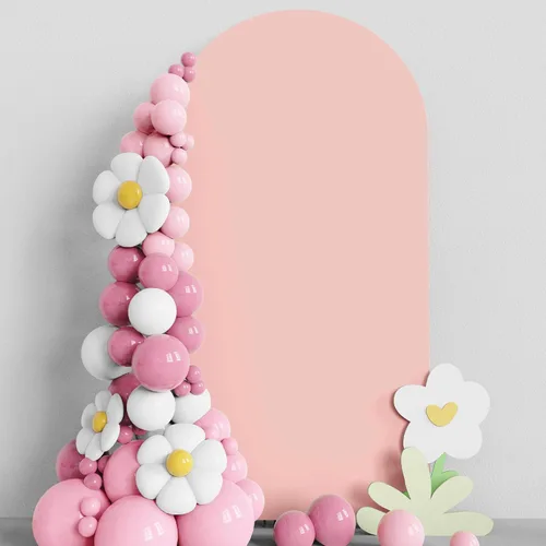 Vista 26 de Asee'm Cubierta de arco de boda de 6 pies, color beige, ajustada, cubierta de elastano ajustable de 2 caras, cubierta de fondo para decoración