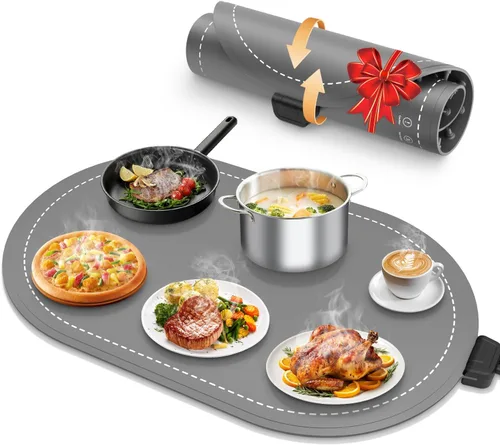 Vista 10 de Tapete de calentamiento para alimentos extra grande, 36 x 15 pulgadas, tapete de calentamiento de alimentos para encimeras, fiestas y uso diario