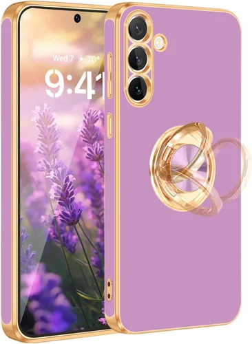 Vista 25 de Fingic Compatible con Samsung Galaxy S22 Funda con Soporte de Anillo, [Soporte de Anillo Giratorio 360° Magnético con Kickstand][Borde Dorado