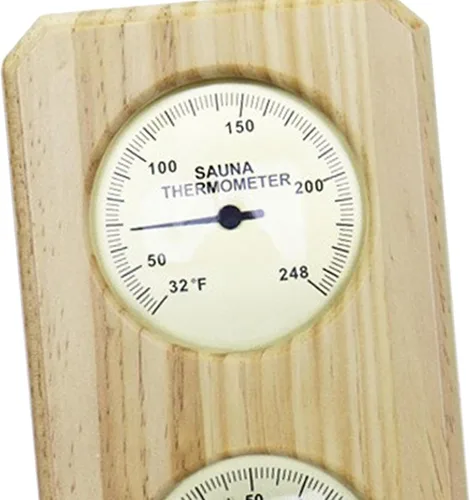 Vista 2 de Higrotermógrafo de sauna, medidor de humedad de temperatura, termómetro de madera higrómetro para gimnasio